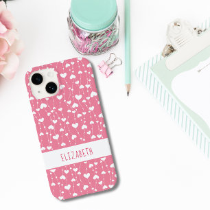Monogram Personalise Pink White Hearts Girly Case-Mate iPhone 14 Case