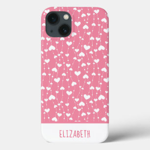 Monogram Personalise Pink White Hearts Girly iPhone 13 Case