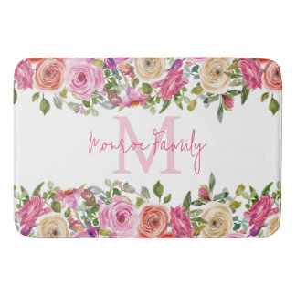 Monogram | Personalise | Watercolor | Floral  Bath Mat