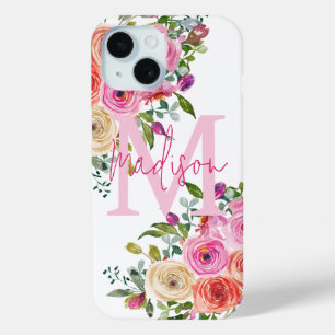 Monogram   Personalise   Watercolor   Floral  iPhone 15 Case