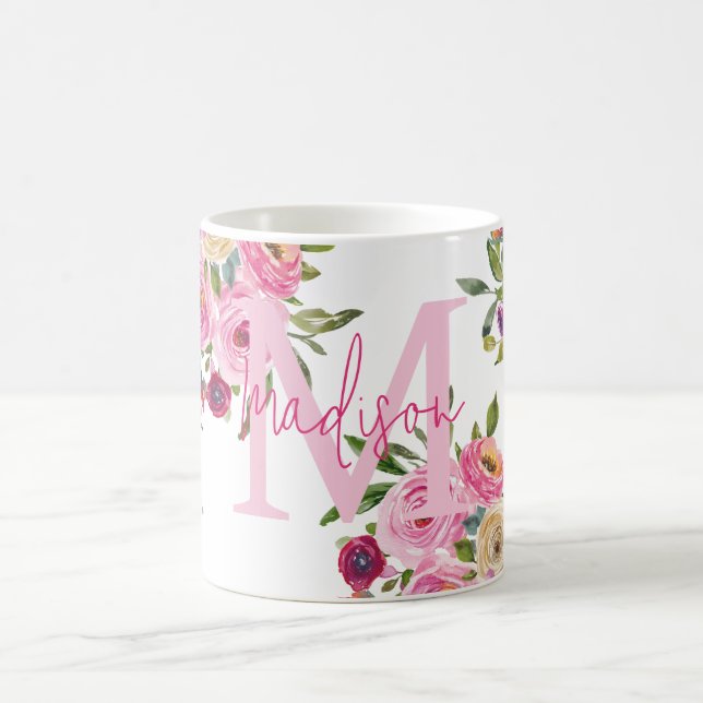 Monogram | Personalise | Watercolor | Floral  Coffee Mug (Center)