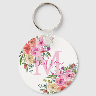 Monogram | Personalise | Watercolor | Floral  Key Ring