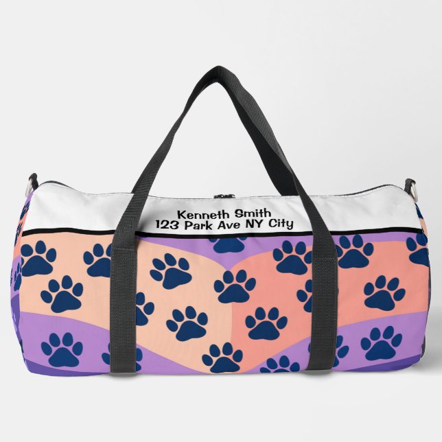 Monogram Personalise Wavy Paw Print Pet Travel  Duffle Bag (Front)