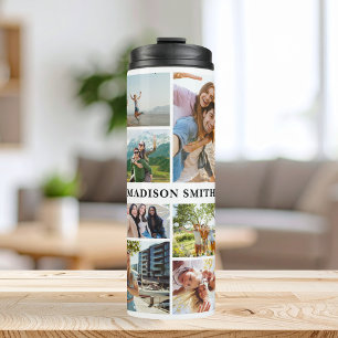 Monogram Personalised 12 Photo Collage Thermal Tumbler