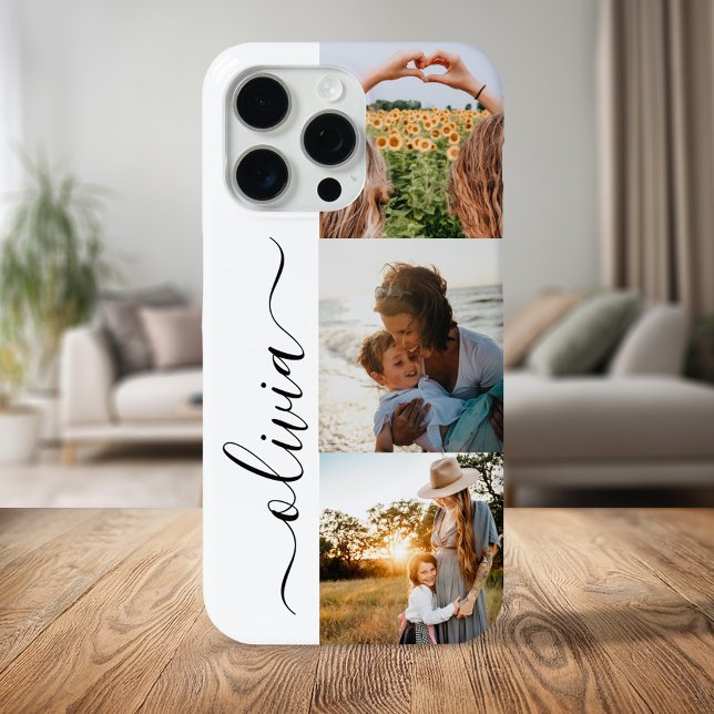 Monogram Personalised 3 Photo Collage iPhone Case (Creator Uploaded)