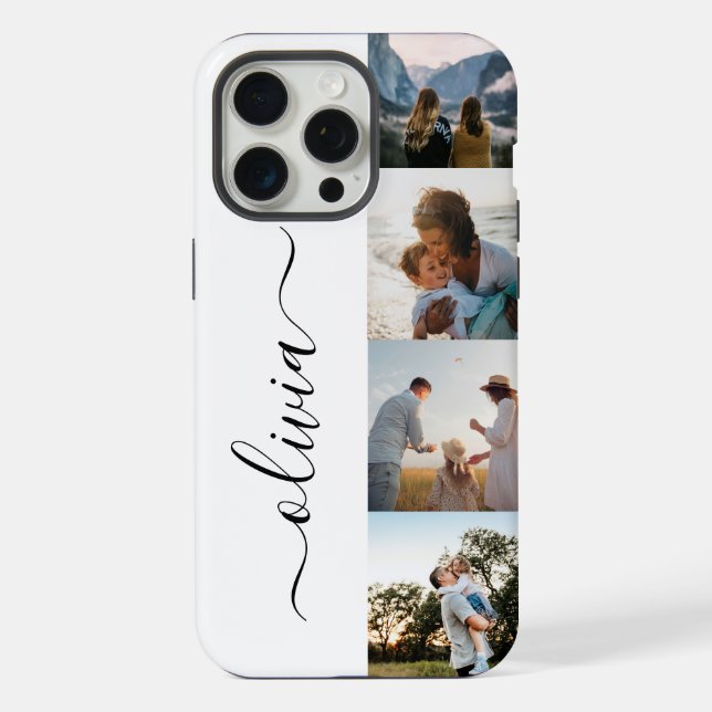 Monogram Personalised 4 Photo Collage iPhone Case (Back)