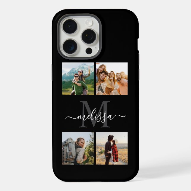 Monogram Personalised 4 Photo Collage iPhone Case (Back)