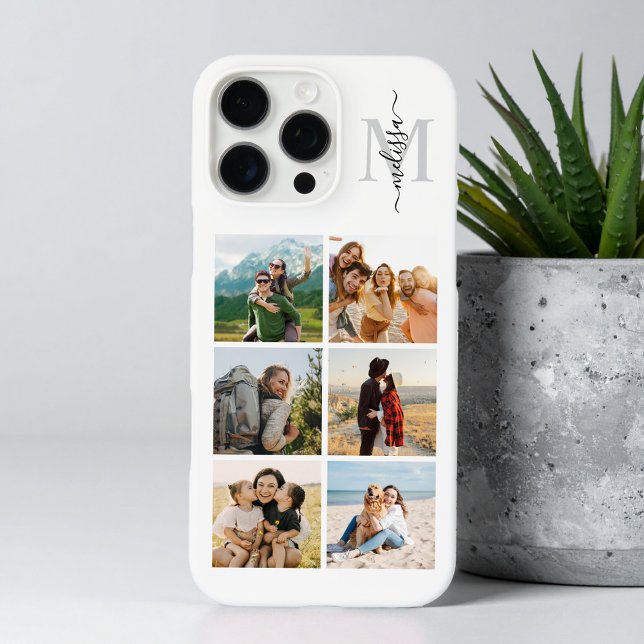 Monogram Personalised 6 Photo Collage iPhone Case (Creator Uploaded)