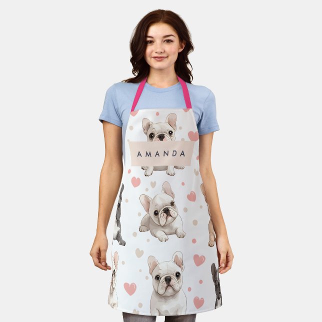 Monogram Personalised Adorable French Bulldog  Apron (Worn)