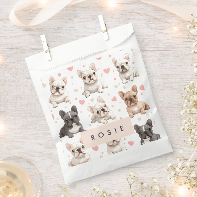 Monogram Personalised Adorable French Bulldog  Favour Bags (Clipped)