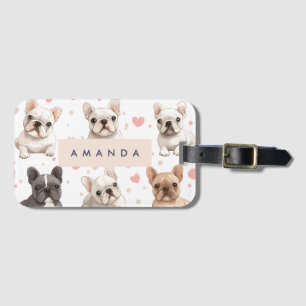 Monogram Personalised Adorable French Bulldog Luggage Tag