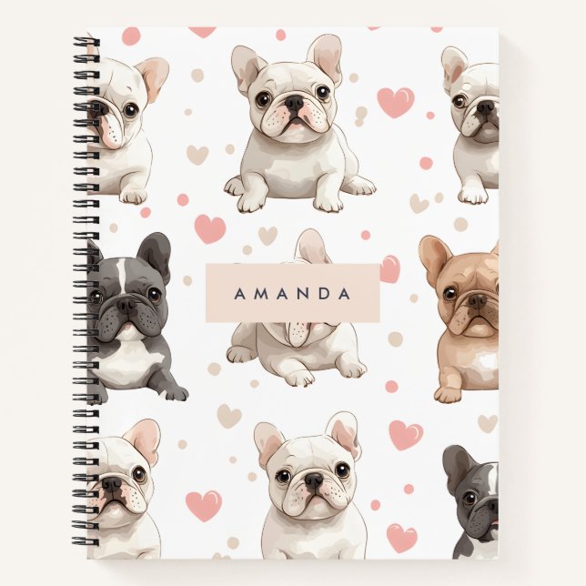 Monogram Personalised Adorable French Bulldog  Notebook (Front)
