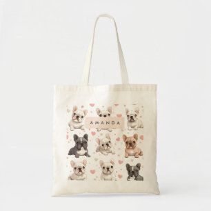 Monogram Personalised Adorable French Bulldog Tote Bag