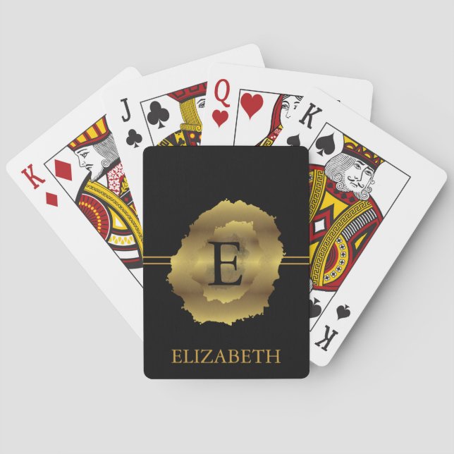 Monogram Personalised Black & Gold Bicycle Playing Cards (Back)