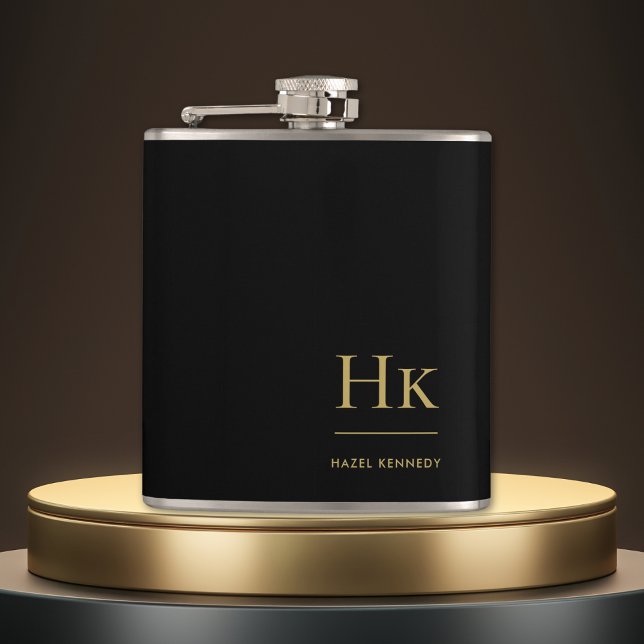 Monogram Personalised Black Gold  Hip Flask (Creator Uploaded)