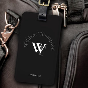 monogram - personalised black luggage tag
