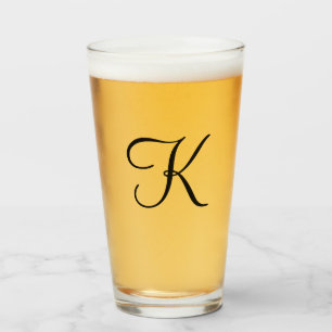 Monogram Personalised Black Script Drinking  Glass