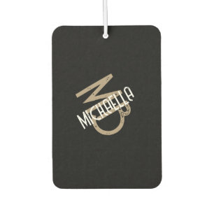 Monogram personalised black white beige tan name car air freshener