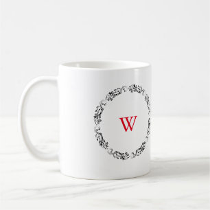 Monogram Personalised Black & White Swirl Design Coffee Mug