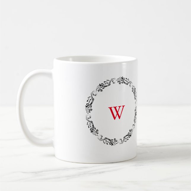 Monogram Personalised Black & White Swirl Design Coffee Mug (Left)