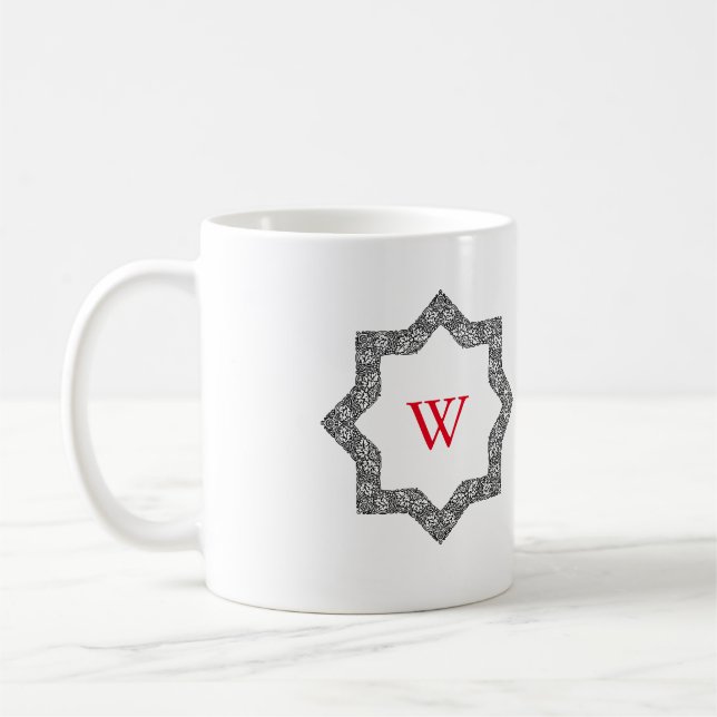 Monogram Personalised Black & White Swirl Design Coffee Mug (Left)