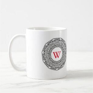 Monogram Personalised Black & White Swirl Design Coffee Mug