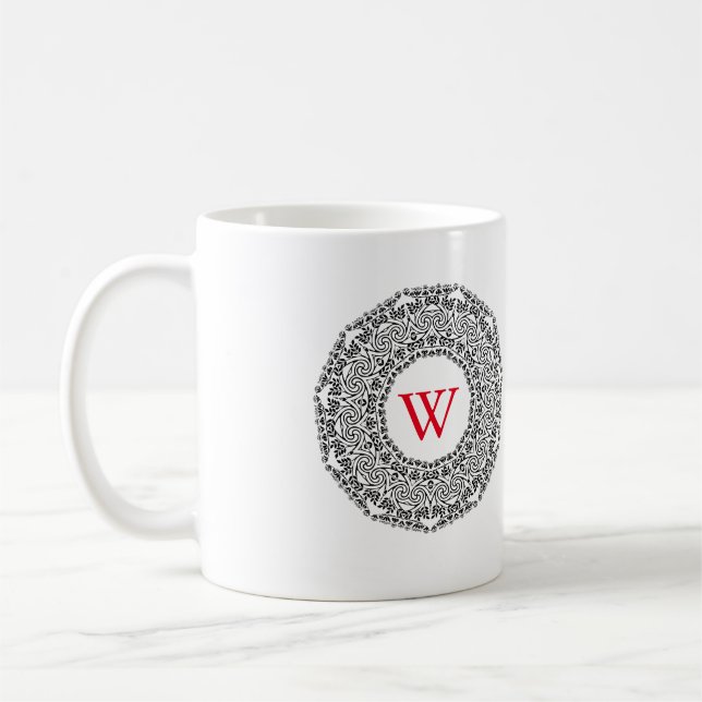 Monogram Personalised Black & White Swirl Design Coffee Mug (Left)