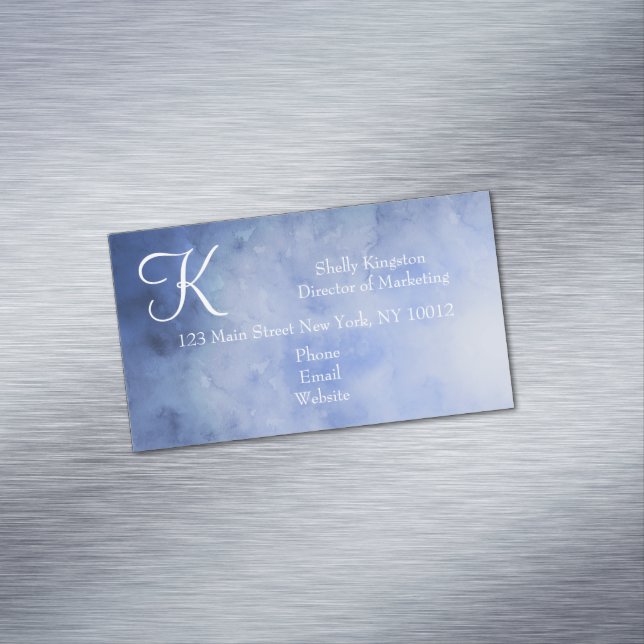 Monogram Personalised Blue and White Magnetic Business Card (In Situ)
