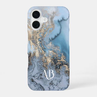 Monogram Personalised Blue Marble iPhone Case