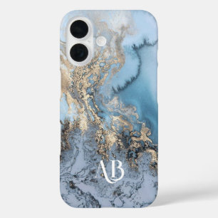 Monogram Personalised Blue Marble iPhone Case
