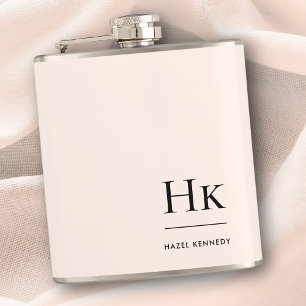 Monogram Personalised Blush Pink Chic Bachelorette Hip Flask