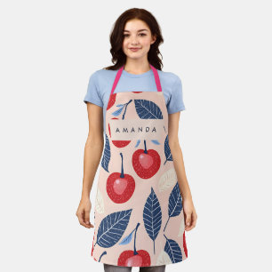 Monogram Personalised Cherry and Leaf Pattern Apron