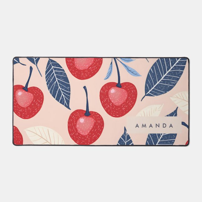 Monogram Personalised Cherry and Leaf Pattern Desk Mat (Front)