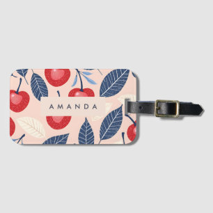 Monogram Personalised Cherry and Leaf Pattern Luggage Tag