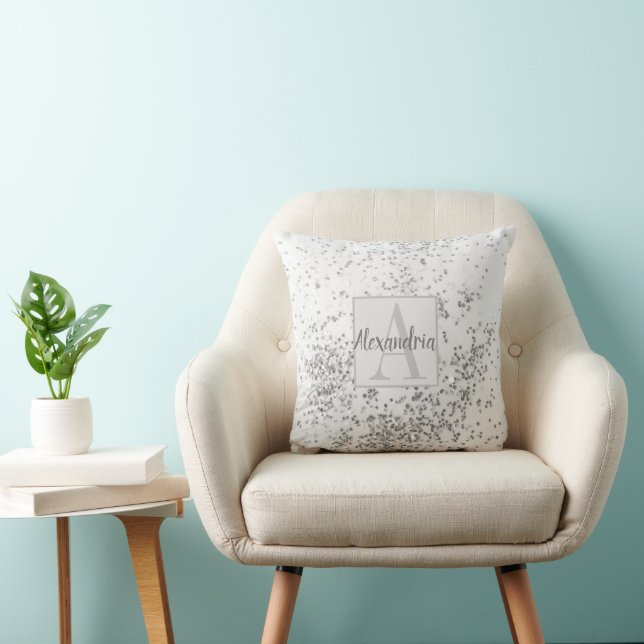 Monogram Personalised Chic Silver Confetti  Cushion (Chair)