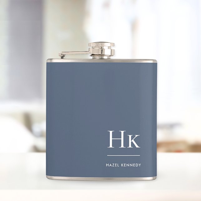 Monogram Personalised Classic Navy Blue White Hip Flask (Creator Uploaded)