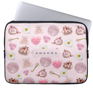 Monogram Personalised Coquette Pink Moon Feminine Laptop Sleeve