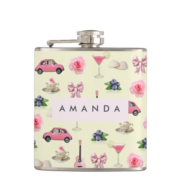 Monogram Personalised Coquette Vintage Seashell Hip Flask (Front)