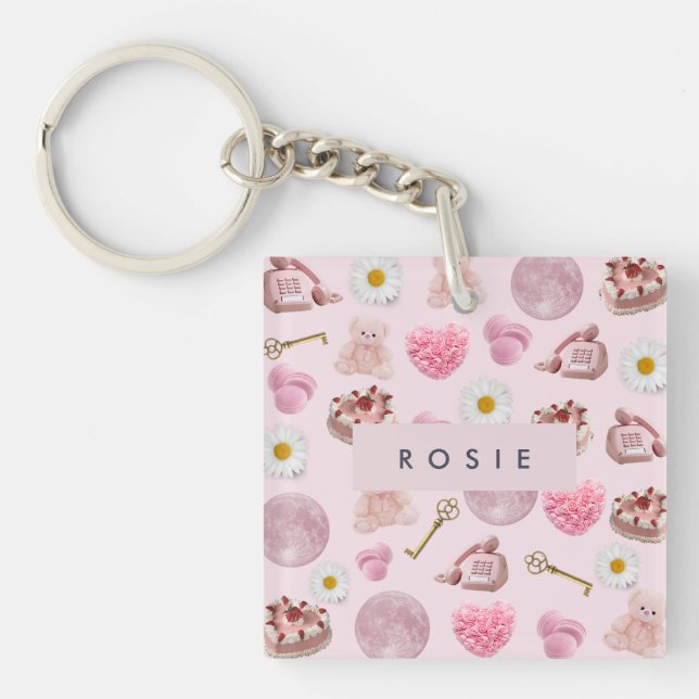 Monogram Personalised Coquette Vintage Seashell Key Ring (Front)