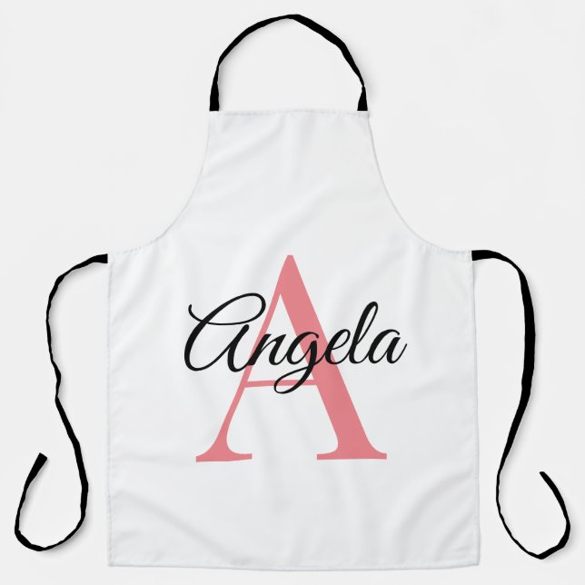 Monogram Personalised Custom Apron - Pink (Front)