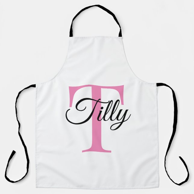 Monogram Personalised Custom Powder Pink Apron (Front)