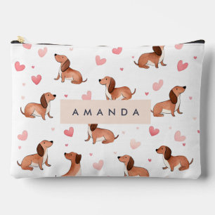 Monogram Personalised Cute Dachshund Dog Accessory Pouch
