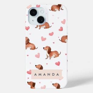 Monogram Personalised Cute Dachshund Dog iPhone 15 Case