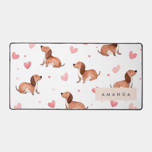 Monogram Personalised Cute Dachshund Dog Desk Mat