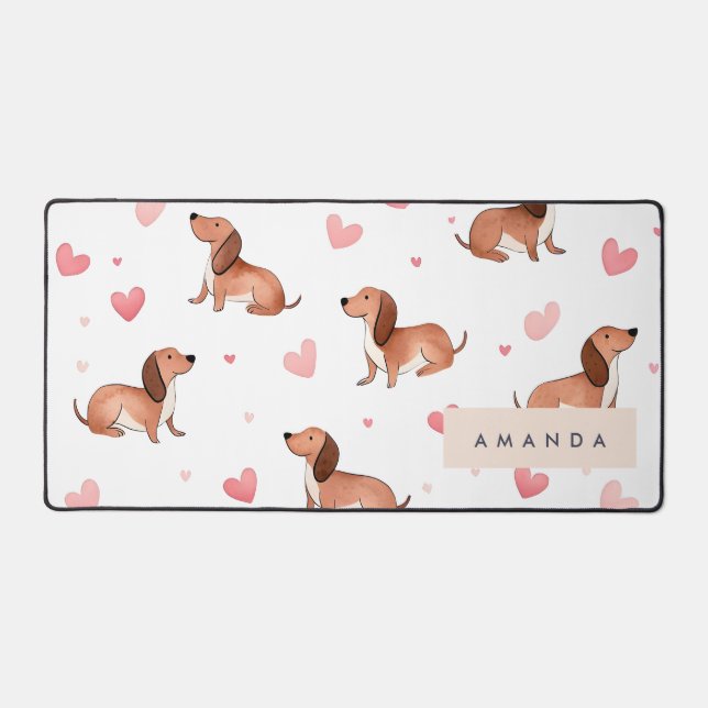 Monogram Personalised Cute Dachshund Dog Desk Mat (Front)