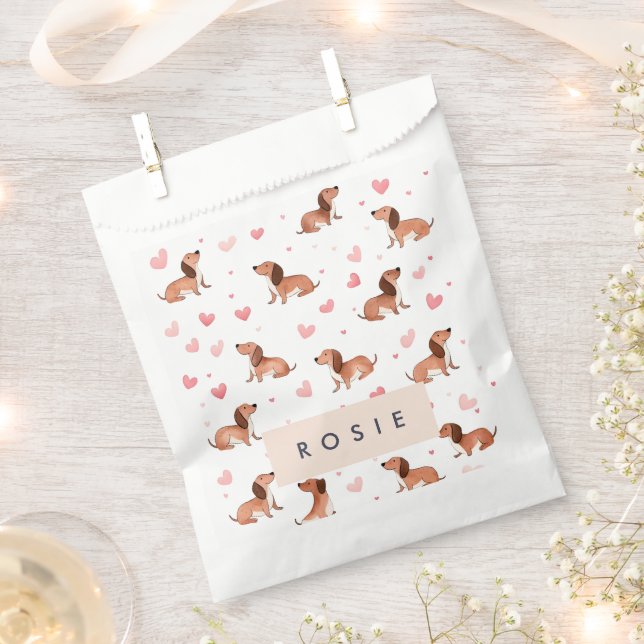 Monogram Personalised Cute Dachshund Dog Favour Bags (Clipped)