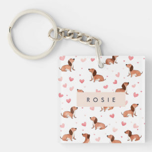 Monogram Personalised Cute Dachshund Dog Key Ring