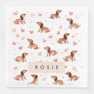 Monogram Personalised Cute Dachshund Dog Napkin