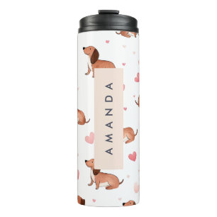 Monogram Personalised Cute Dachshund Dog Thermal Tumbler