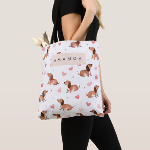 Monogram Personalised Cute Dachshund Dog Tote Bag